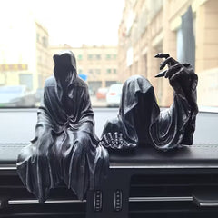 Grim Reaper Rocking Chair Figurine Cute Gothic Mini Statue For Car Dashboard Bookshelf, Desk & Home Decor Funny Resin Shelf Sitter  Gothic Decoration
