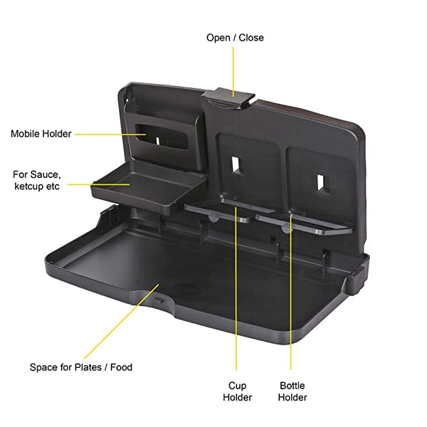 1 Pc Car Backseat Food Travel Dining Meal & Snaks Tray & Cup Holder for All Cars (Black)