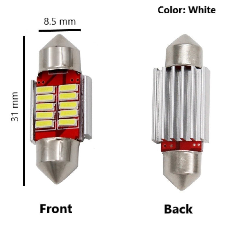 2pcs 31mm 10smd LED 12V Non Polar Canbus Error Free | No Error Car Panel Interior Roof Light Bulb | Dome Reading Lamp | Festoon Light Bulb LED for Car