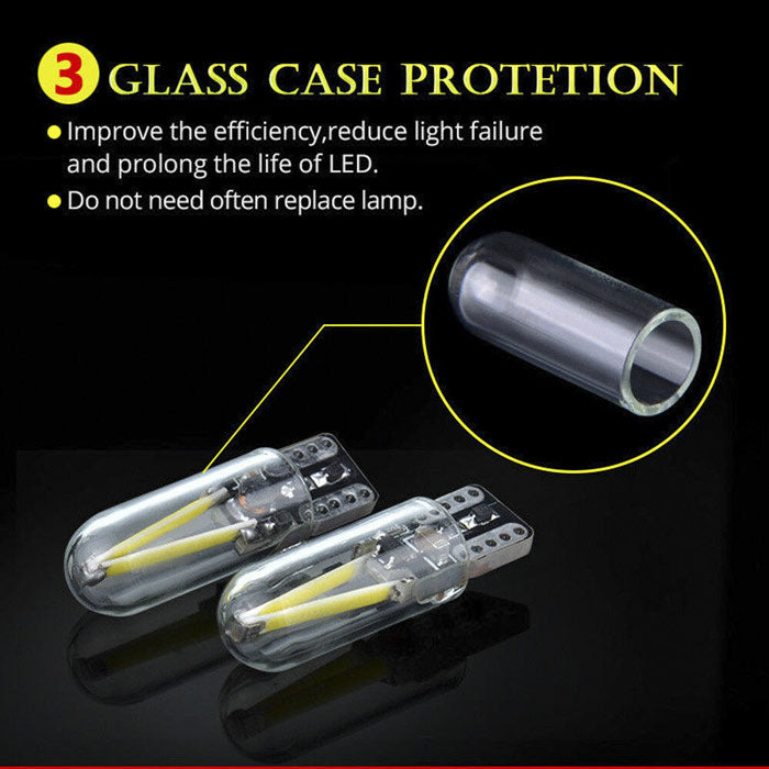 10pcs T10 White Glass 194 168 W5W COB LED Car CANBUS Glass License Plate Light Bulb White