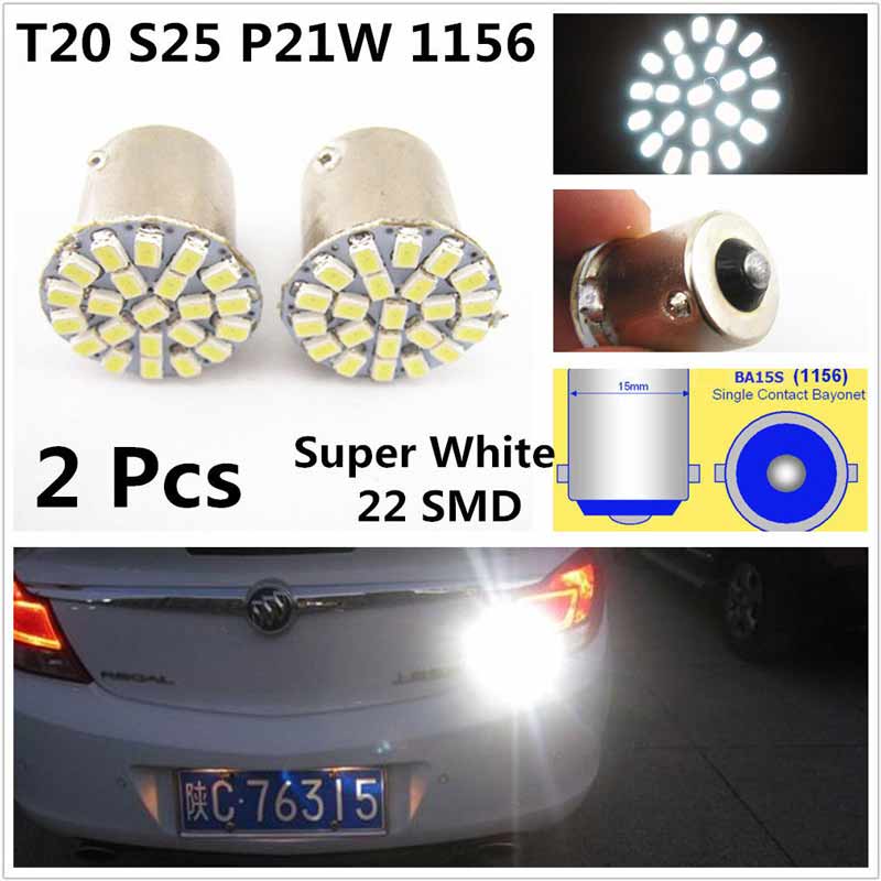 2 Pcs 22SMD LED 1156 BA15S White Tail Turn Signal Lights Reversing Bulbs