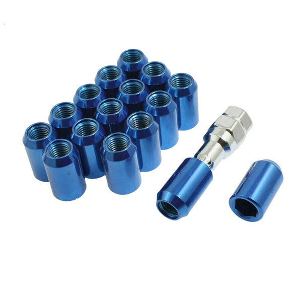 16 Pcs M12 x 1.25 Blue Metal Hex Locking Lug Nuts Screw Anti-theft for Vehicles Car