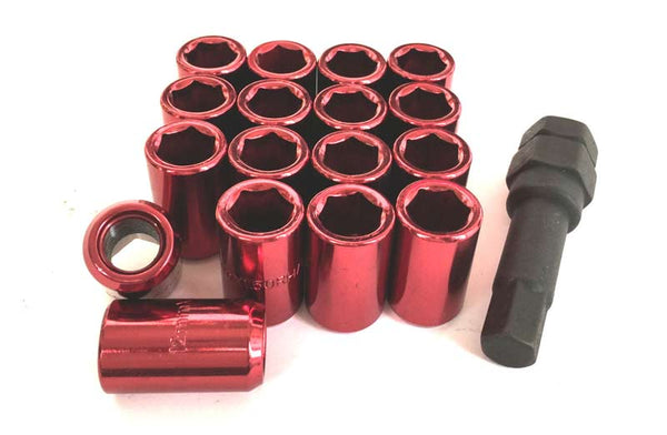 16 Pcs M12 x 1.25 Red Metal Hex Locking Lug Nuts Screw Anti-theft for Vehicles Car