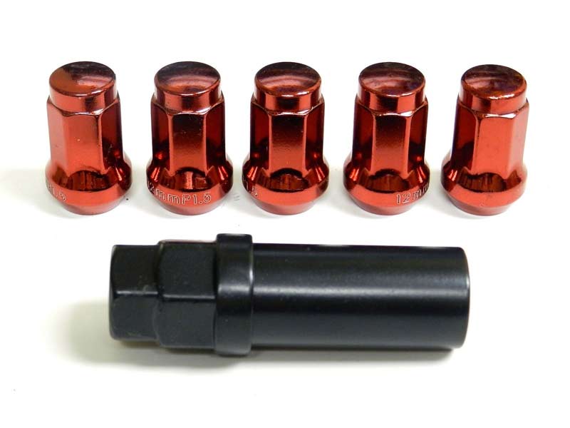 16 Pcs M12x1.5mm Red Security Locking Heptagon Closed Ended Lug Nuts for Car
