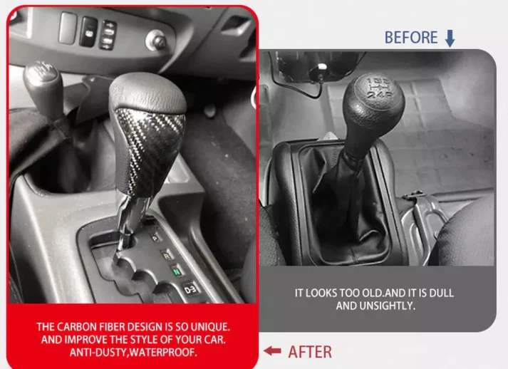 Carbon Fiber Car Gear Knob Manual Automatic Universal Auto Push Down Stick Shift Waterproof Shifter Lever