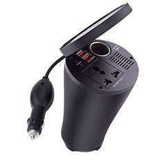 150W Car Power Inverter Cup Holder with AC Outlets and 4.8A Dual USB Charging Ports Car Adapter with Car Cigarette Lighter Socket