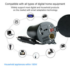 150W Car Power Inverter Cup Holder with AC Outlets and 4.8A Dual USB Charging Ports Car Adapter with Car Cigarette Lighter Socket