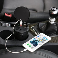150W Car Power Inverter Cup Holder with AC Outlets and 4.8A Dual USB Charging Ports Car Adapter with Car Cigarette Lighter Socket