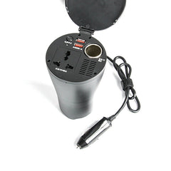 150W Car Power Inverter Cup Holder with AC Outlets and 4.8A Dual USB Charging Ports Car Adapter with Car Cigarette Lighter Socket