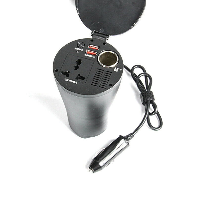 150W Car Power Inverter Cup Holder with AC Outlets and 4.8A Dual USB Charging Ports Car Adapter with Car Cigarette Lighter Socket