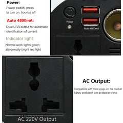 150W Car Power Inverter Cup Holder with AC Outlets and 4.8A Dual USB Charging Ports Car Adapter with Car Cigarette Lighter Socket