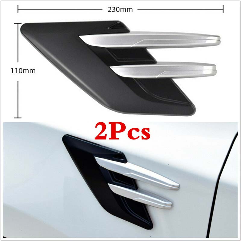 2pcs Black Chrome Car Fender Side Vents Compatible Decorative Air Flow Intake For Exterior Parts in ABS