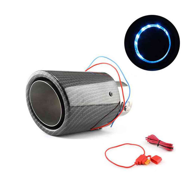 1pc Blue 63mm Inlet Car Muffler Exhaust Tip Tail Pipe Light LED Carbon Fiber Accessories