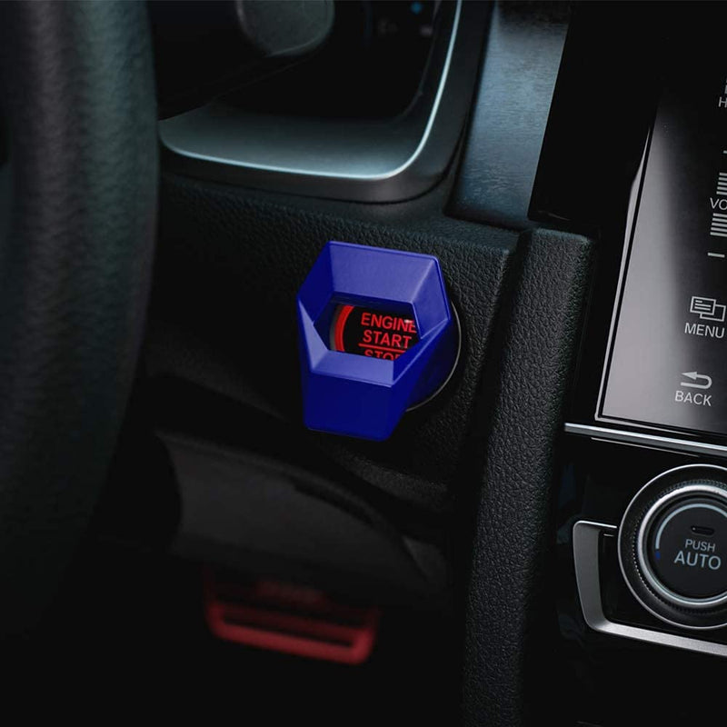1pc Blue Car Aluminum Engine Start Stop Engine Push Button Protection Cover Trim Sticker