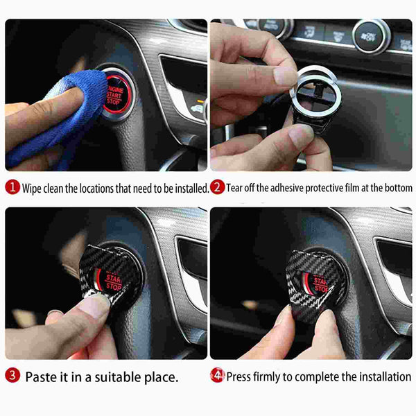 1pc Carbon Car Aluminum Engine Start Stop Engine Push Button Protection Cover Trim Sticker