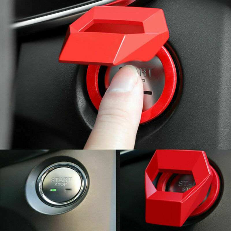 1pc Red Car Aluminum Engine Start Stop Engine Push Button Protection Cover Trim Sticker