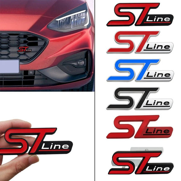 1pc Red ST Black Line On Red Background 3D Metal Emblem Badge Stickers For Car Truck Bike