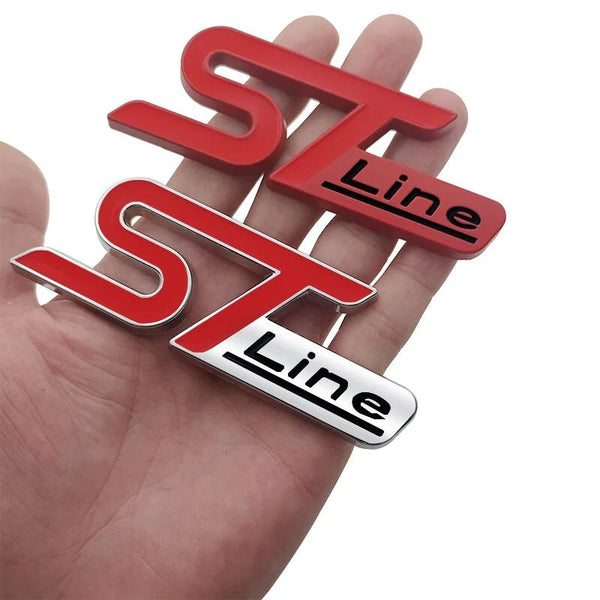 1pc Red ST Black Line On Red Background 3D Metal Emblem Badge Stickers For Car Truck Bike