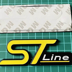 1pc Yellow ST White Line On Black Background 3D Metal Emblem Badge Stickers For Car Truck Bike