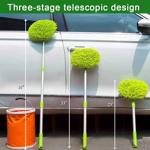 2 in 1 Chenille Microfiber Car Wash Mop Mitt with 46