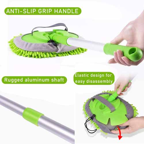 2 in 1 Chenille Microfiber Car Wash Mop Mitt with 46