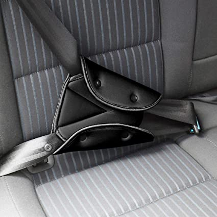 2 Pcs Black Triangle Seat Belt Adjuster Cover Pad Harness for Short Adults / Kids