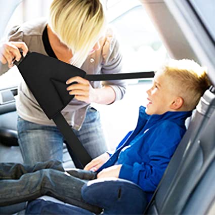2 Pcs Black Triangle Seat Belt Adjuster Cover Pad Harness for Short Adults / Kids