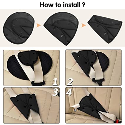 2 Pcs Black Triangle Seat Belt Adjuster Cover Pad Harness for Short Adults / Kids