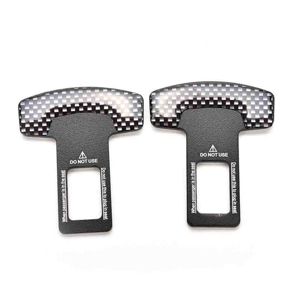 2 Pcs Carbon Fiber Car Seat Belt Alarm Beep LED Stopper Safety Buckle Null Insert Clip
