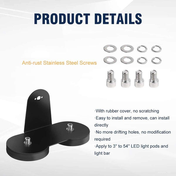 2 Pcs Magnetic Light Bar Mount No Drilling Waterproof Powerful Sucker Holder Roof Hood Holder for LED Pods Light Straight Curved Quad Row Light Bar