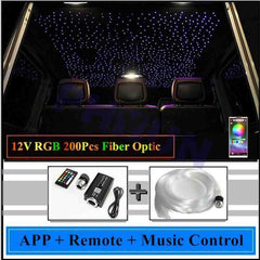 200pcs 12W Fiber Optic Light Kit Car Roof Ceiling Star Lamps Remote & Mobile App Control