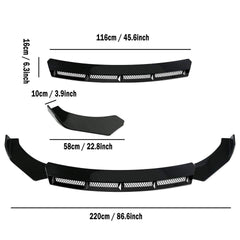 2022 Black New 3pcs Car Universal Front Bumper Spoiler Lip Chin Up Body Kit Splitter