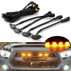 4Pcs Car Grille Lights Bright Amber LED Grill Lights with Wiring Harness Front Grill Trim Lamps Vehicle Exterior Grille Lamps