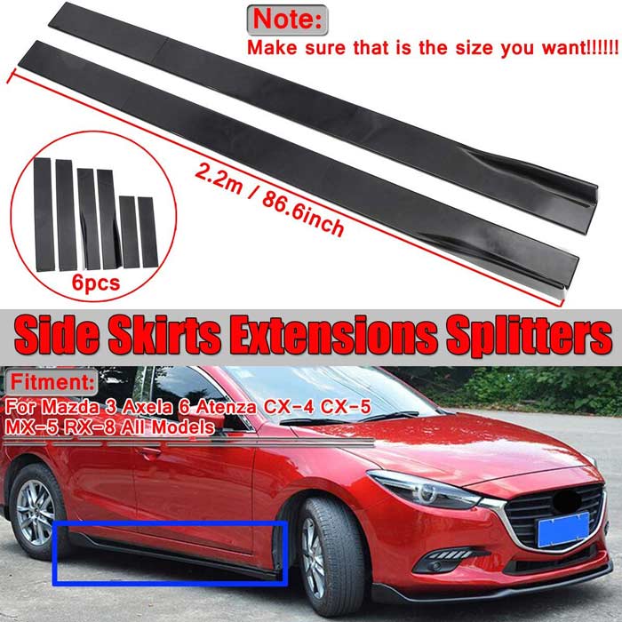 2.2m Universal Side Skirt Extensions Car Side Skirts Winglet Splitters Lip For All Cars (Set Of 6pcs)