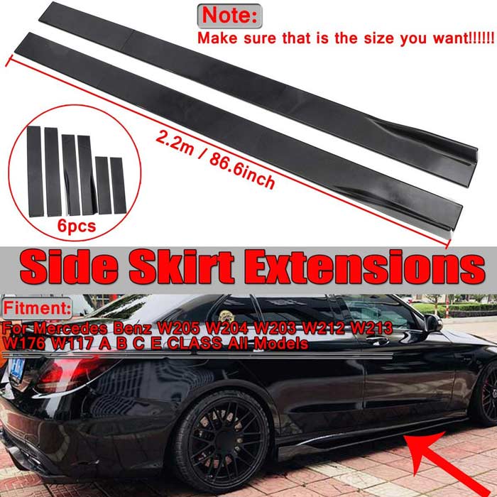 2.2m Universal Side Skirt Extensions Car Side Skirts Winglet Splitters Lip For All Cars (Set Of 6pcs)