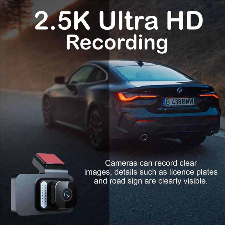 2.5k Night Vision Dual Channel Car Dash Cam with Wide Angle View|G-Sensor|WiFi|App Playback & Share,|Emergency Recording