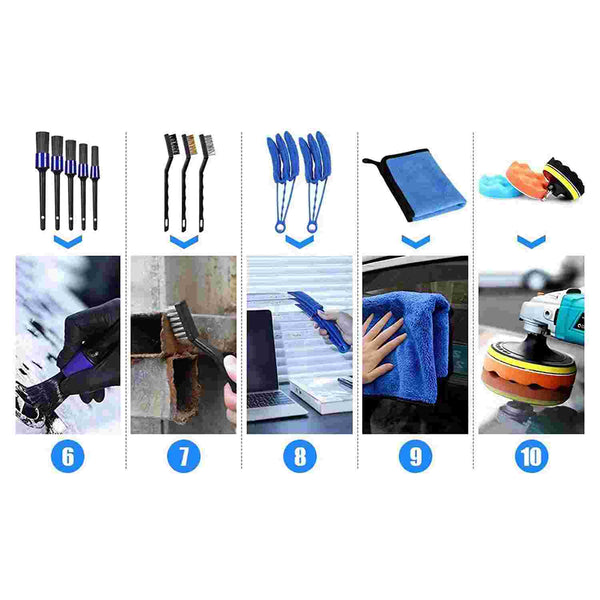 26 PCS Car Detailing Brush Kit Brush Set for Wheel, Exterior Interior Car Cleaning Set (Scrub Pads, Sponges, Detailing Brushes, Washing Mitt, Air Vent Brush, Cleaning Cloth)