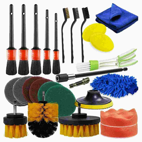 26 PCS Car Detailing Brush Kit Brush Set for Wheel, Exterior Interior Car Cleaning Set (Scrub Pads, Sponges, Detailing Brushes, Washing Mitt, Air Vent Brush, Cleaning Cloth)