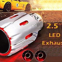 1pc Red 2.5'' 63mm Exhaust Tips Stainless Steel Muffler Car Exhaust Tail Pipe Modification Luminous Tube With Flame LED light
