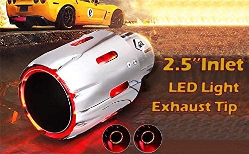 1pc Red 2.5'' 63mm Exhaust Tips Stainless Steel Muffler Car Exhaust Tail Pipe Modification Luminous Tube With Flame LED light