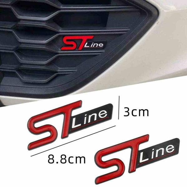 1pc Red ST White Line 3D Metal Emblem Badge Stickers For Car Truck Bike