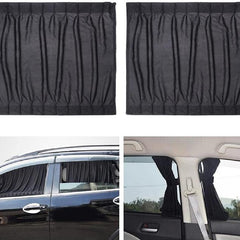 2pc 70cm x 47cm Universal Drape Adjustable VIP Car Window Curtain Sunshade UV Protection BLACK