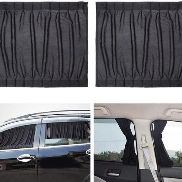 2pc 70cm x 47cm Universal Drape Adjustable VIP Car Window Curtain Sunshade UV Protection BLACK