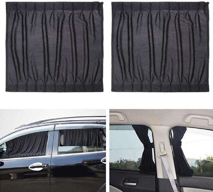 2pc 70cm x 47cm Universal Drape Adjustable VIP Car Window Curtain Sunshade UV Protection BLACK