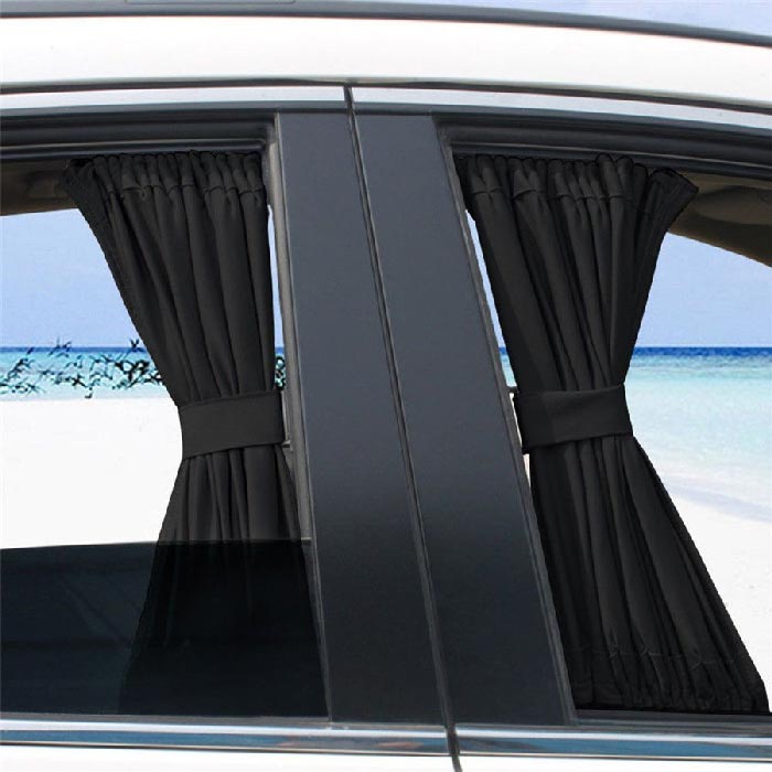 2pc 70cm x 47cm Universal Drape Adjustable VIP Car Window Curtain Sunshade UV Protection BLACK