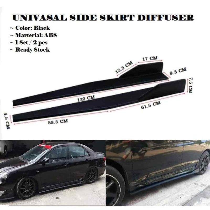 2pcs 120cm/47.2in Universal Car Side Skirt Splitter Lip Winglet Diffuser Glossy Black