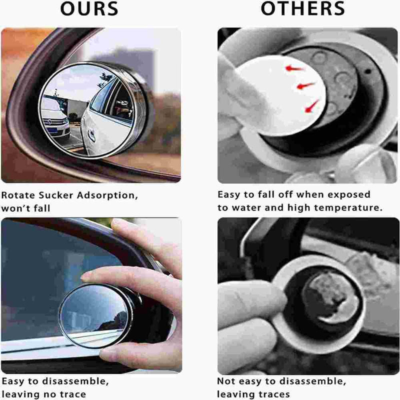 2pcs Car Blind Spot Mirror, 2 inch Reusable Round HD Glass Convex 360 Wide Angle Side Rear View Side Mirror with Sucker for Cars SUV and Trucks Black