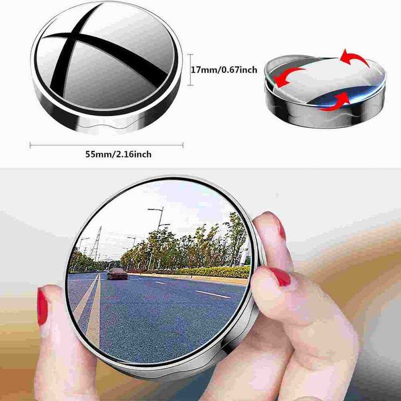 2pcs Car Blind Spot Mirror, 2 inch Reusable Round HD Glass Convex 360 Wide Angle Side Rear View Side Mirror with Sucker for Cars SUV and Trucks Black