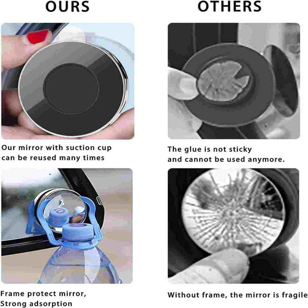 2pcs Car Blind Spot Mirror, 2 inch Reusable Round HD Glass Convex 360 Wide Angle Side Rear View Side Mirror with Sucker for Cars SUV and Trucks Black