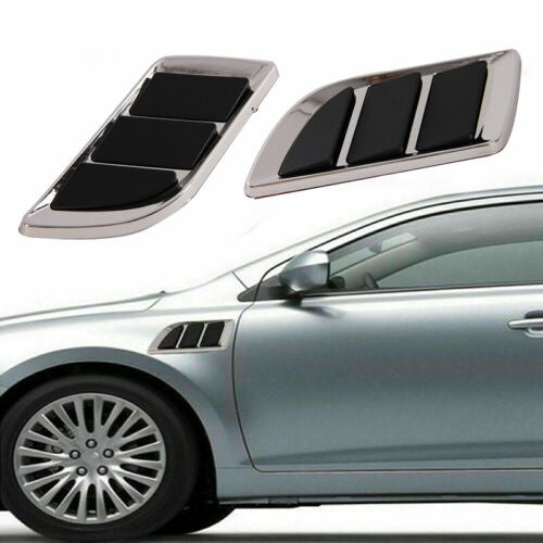 2pcs Chrome Car Front Hood Scoop Bonnet Air Intake Flow Side Fender Vents Covers
